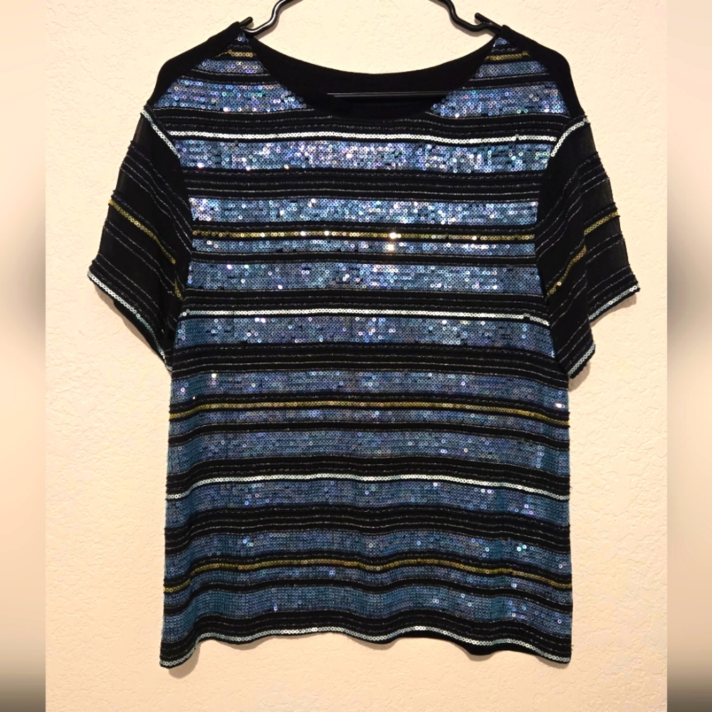 Maeve Blue and green sequined top